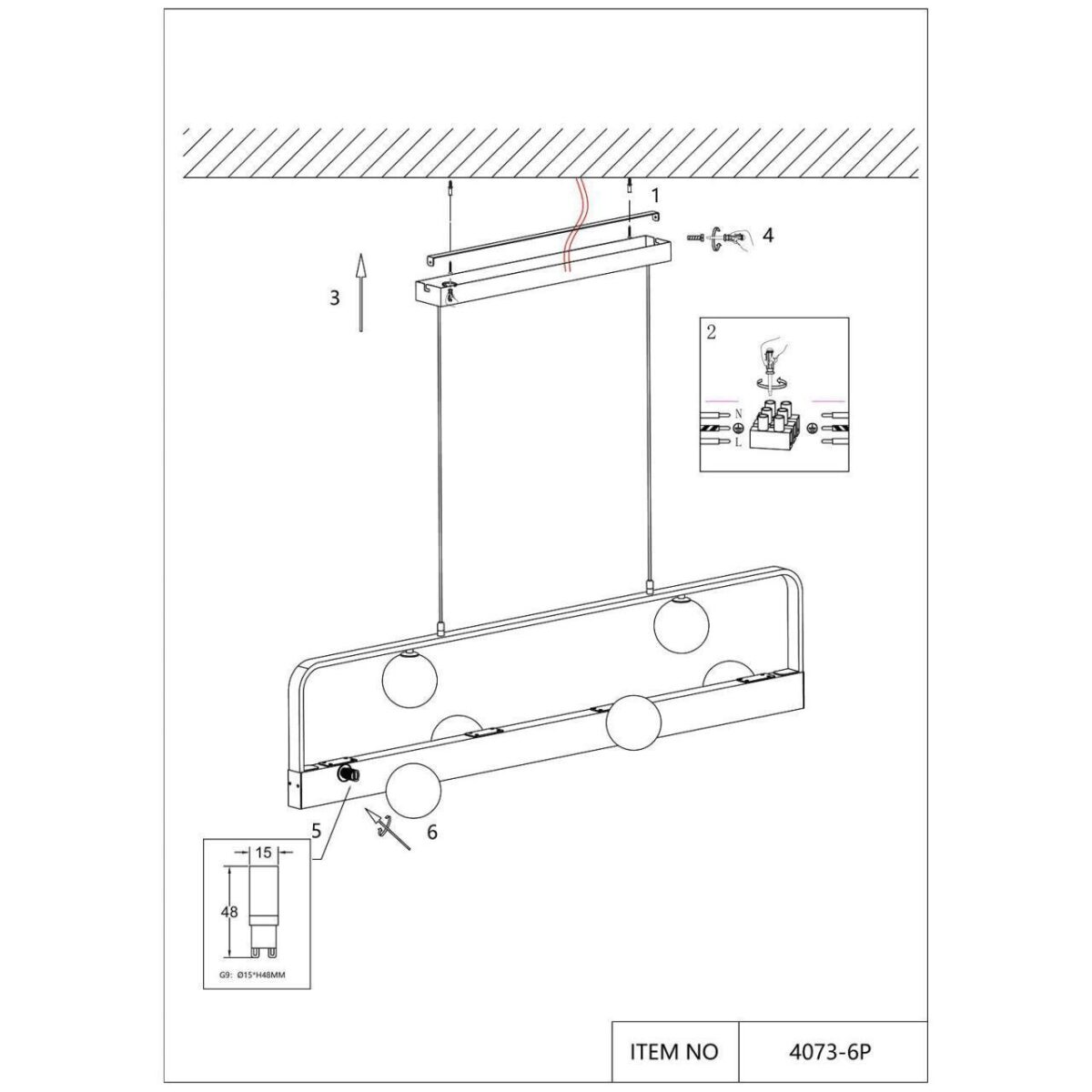 4073-6P, подвесная люстра, L1200xW240xH200/1200, 6xG9LEDx10W, excluded + LEDx18W, 1000LM, 4000K, included — изображение 7