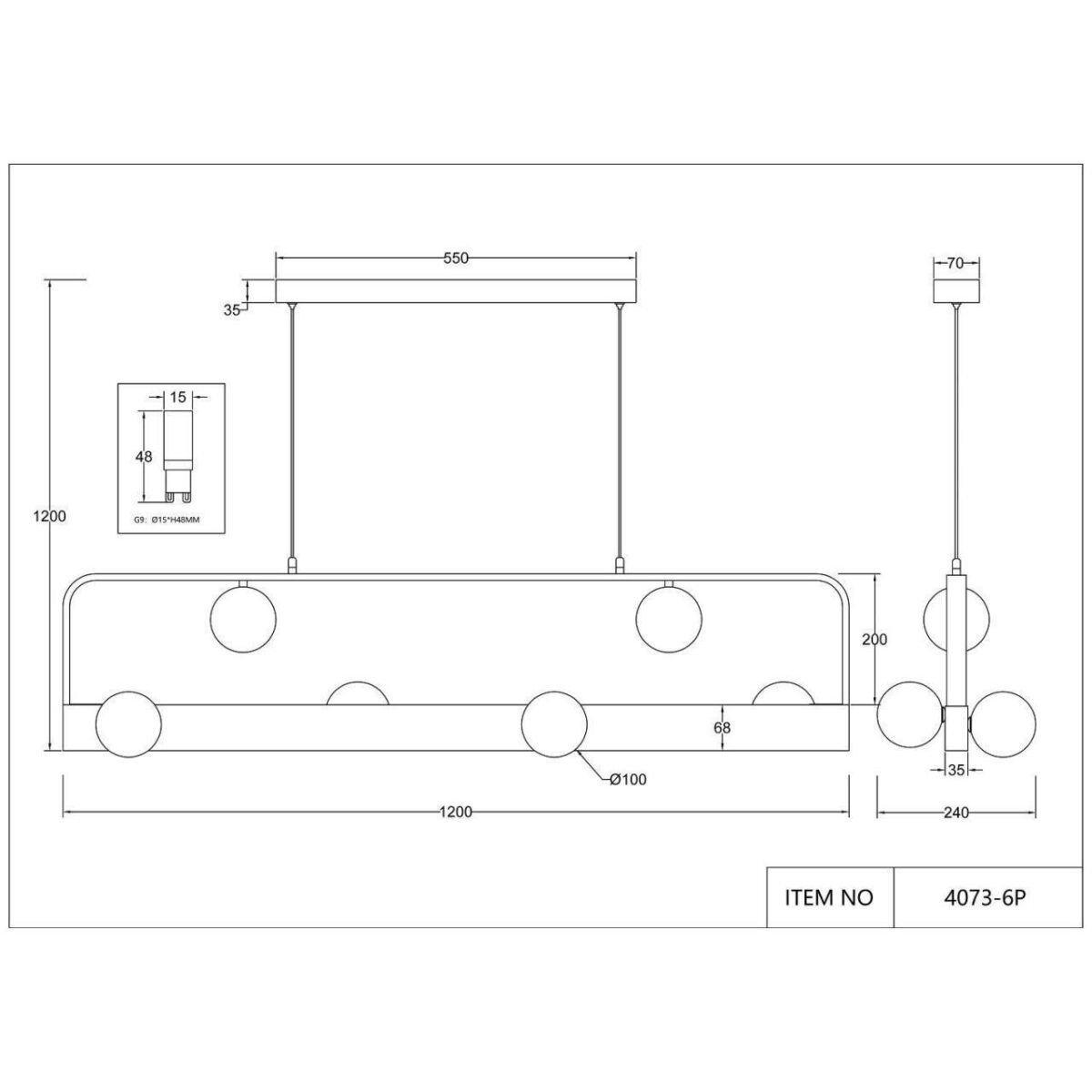 4073-6P, подвесная люстра, L1200xW240xH200/1200, 6xG9LEDx10W, excluded + LEDx18W, 1000LM, 4000K, included — изображение 6
