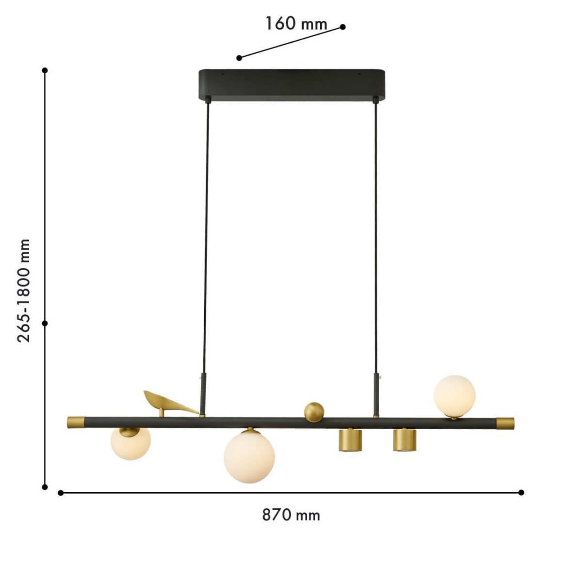 4324-5P, подвесная люстра, L870xW160xH265/1800, 2xLEDx6W + 3xLEDx5W, 2160LM, 4000K, included — изображение 2
