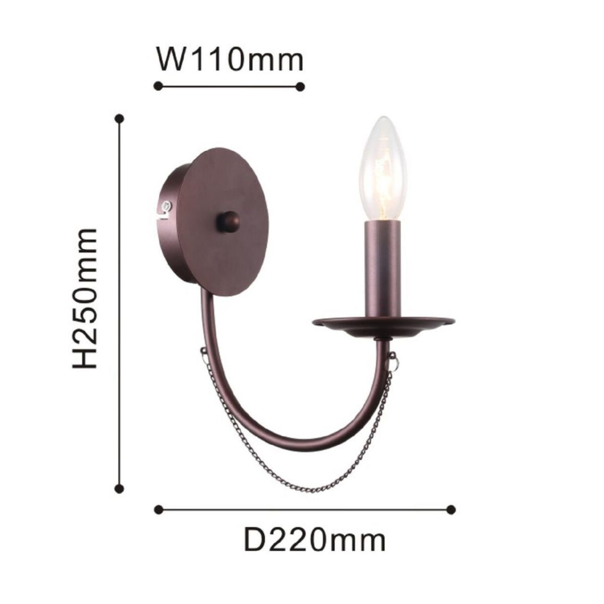 2590-1W, настенный светильник, D220xW110xH250, 1xE14x40W, excluded — изображение 3