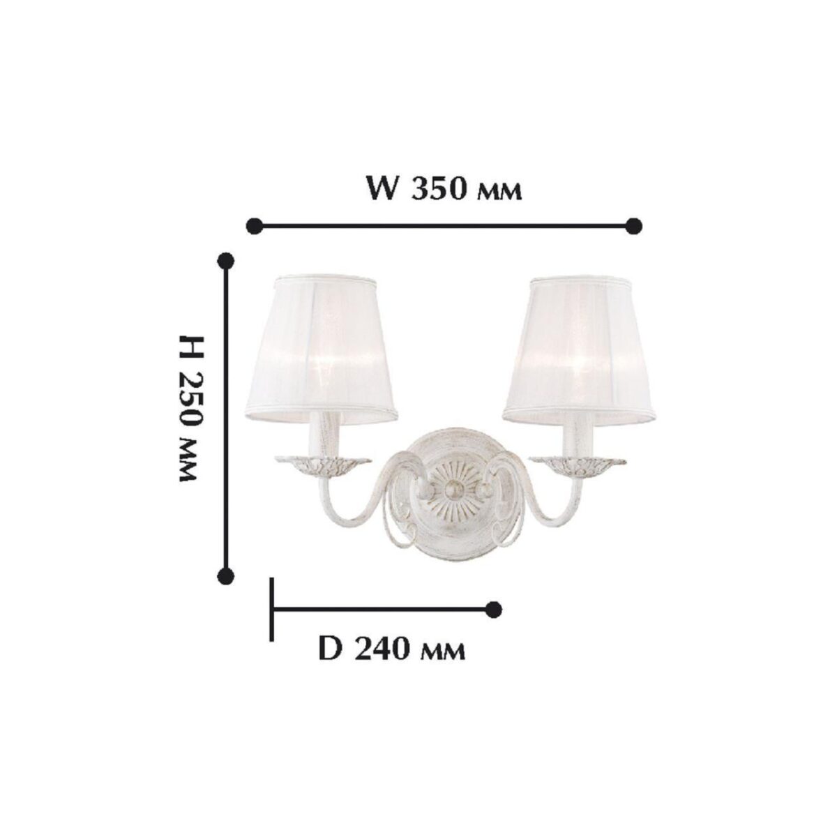 1730-2W, настенный светильник, D240xW350xH250, 2xE14x40W, excluded — изображение 2