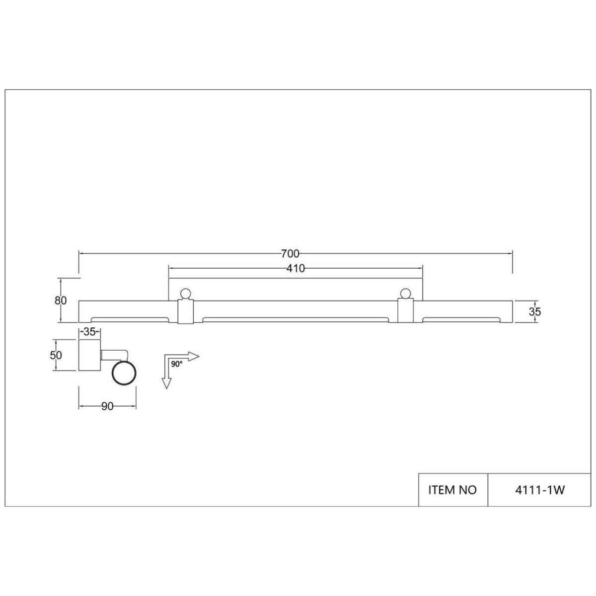 4111-1W, настенный светильник, D90xW700xH80, LEDx22W, 450LM, 4000K, included — изображение 4