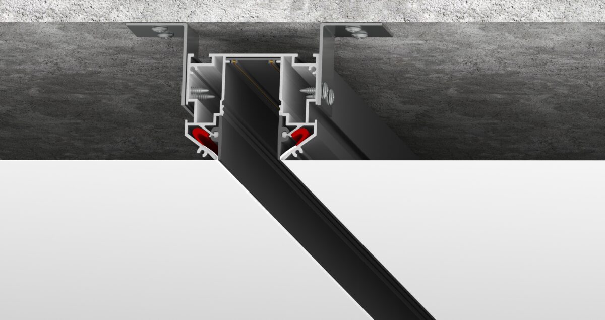 505427 Трек встраиваемый под гарпун 2м TETA PRO ЧЕРНЫЙ  в натяжной ПВХ потолок (Резинки 2 шт в комплекте) — изображение 2