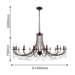 2590-18P, подвесная люстра, D1400xH700/2700, 18xE14x40W, excluded — изображение 3
