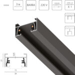 502038 Трек двухконтактный однофазный BARRA,длина3м, ЧЕРНЫЙ МАТОВЫЙ (питание и заглушка в комплекте)