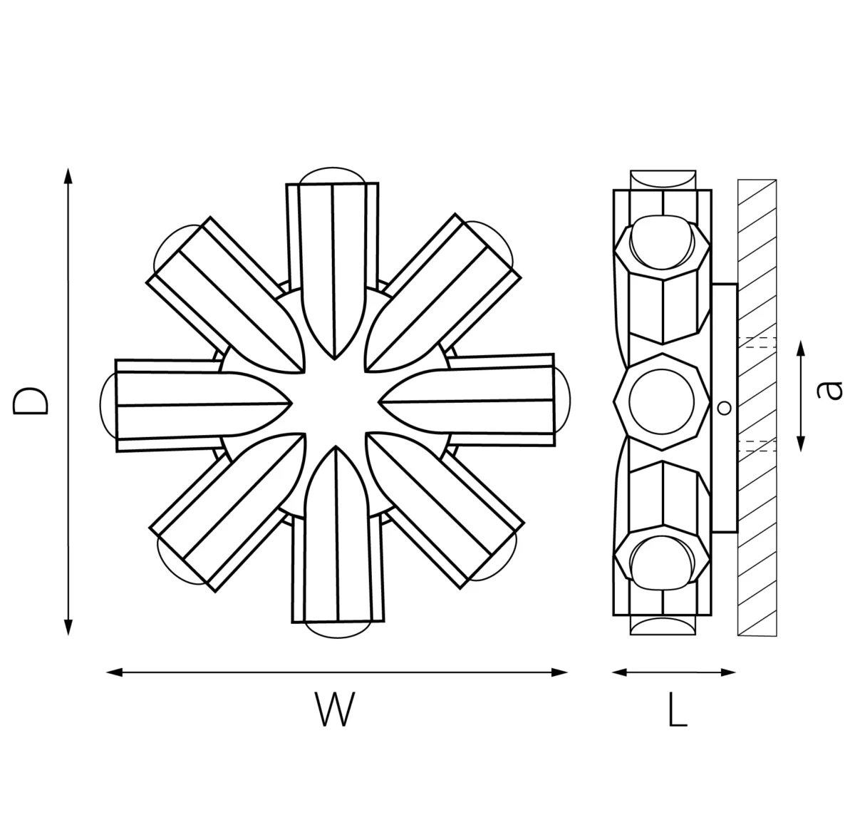 380683 Светильник DITO 8х1W LED 880LM G ЧЕРНЫЙ/ЗОЛОТО 4000K — изображение 2