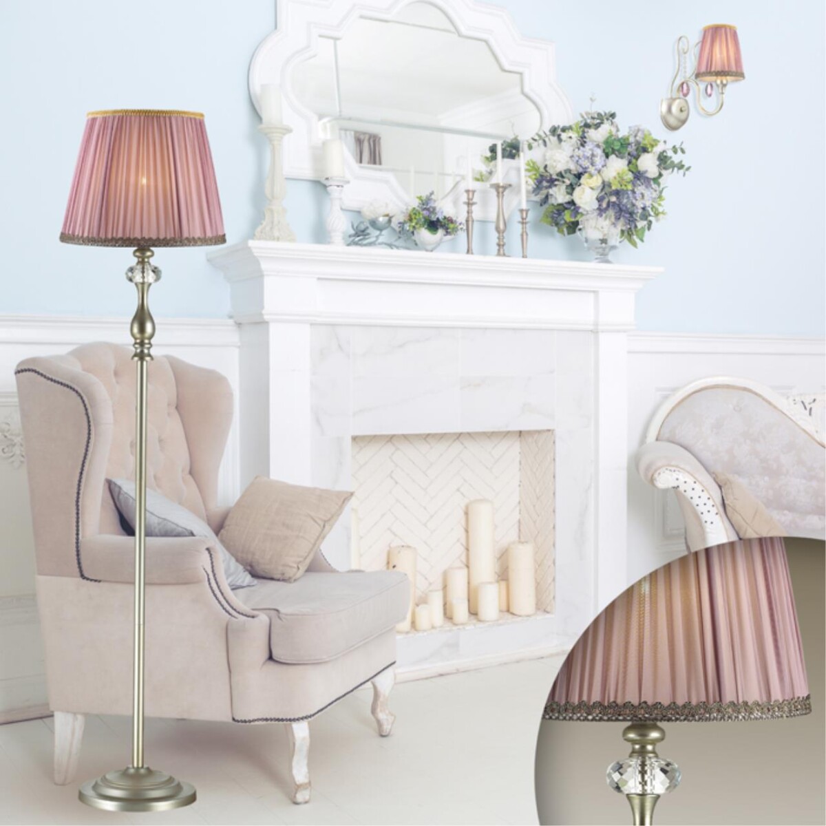 3393/1F CLASSIC ODL17 649 мат.золото/абажур ткань/хрусталь Торшер E14 40W 220V GAELLORI — изображение 1