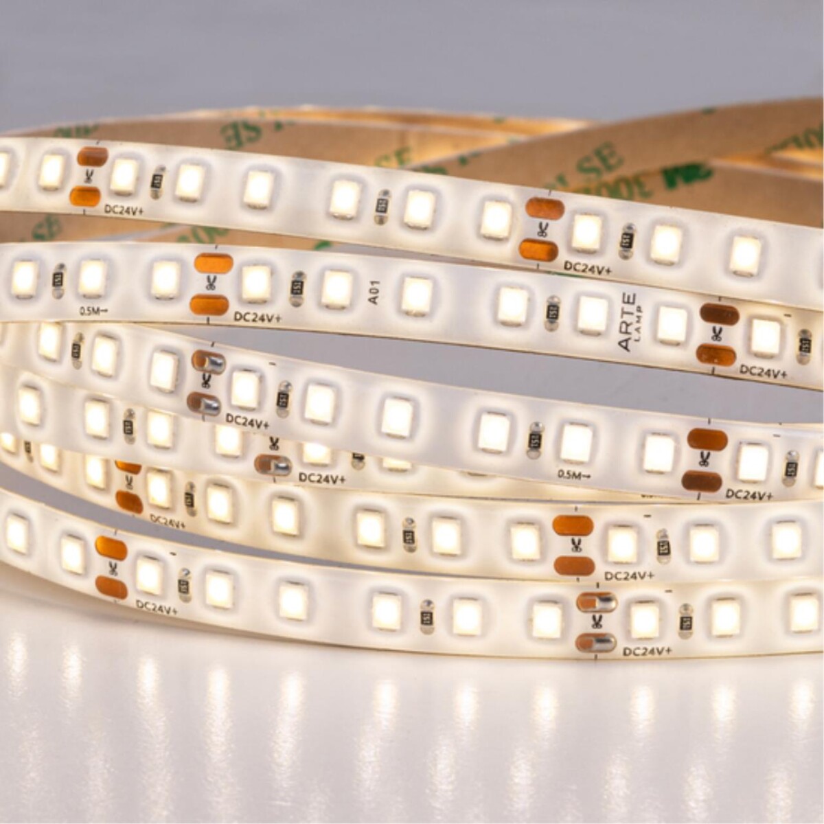 A2412008-04-3K Светодиодная лента 24В 9,6Вт/м 1000Лм/м 3000К 90+ 8мм SMD2835 120шт/м 5м IP65 — изображение 3