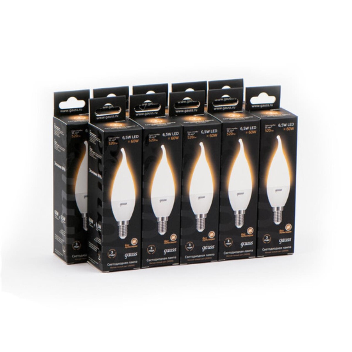 104101107 Лампа Gauss LED Свеча на ветру E14 6.5W 520lm 3000K 1/10/50 — изображение 5