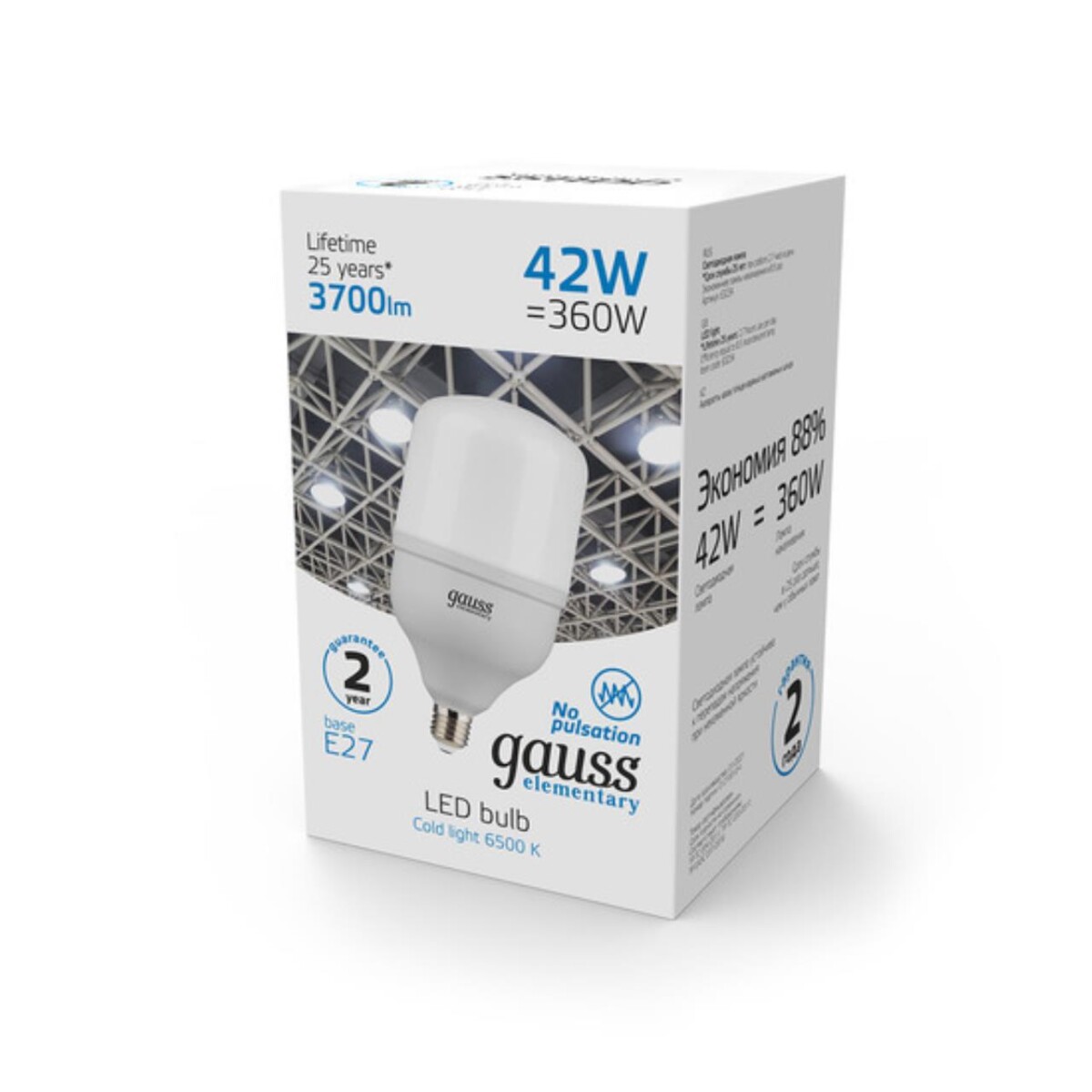 63234 Лампа Gauss Elementary T120 42W 3700lm 6500K E27 LED 1/12 — изображение 4