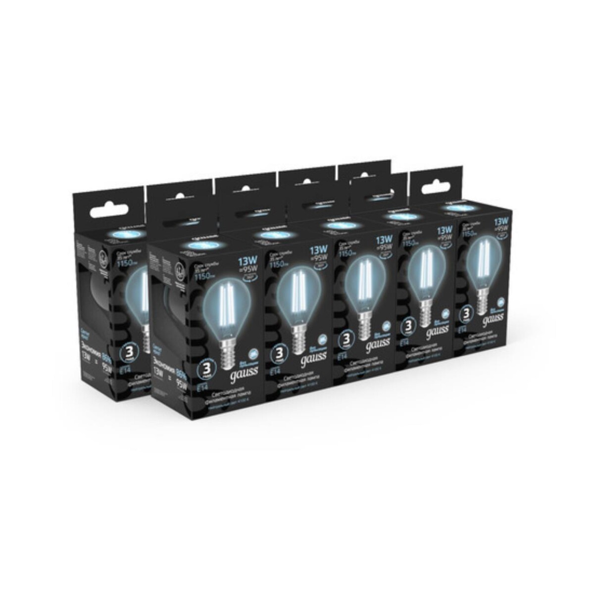 105801213 Лампа Gauss Filament Шар 13W 1150lm 4100К Е14 LED 1/10/50 — изображение 3