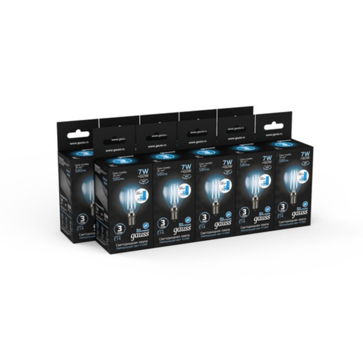 105801207-S Лампа Gauss Filament Шар 7W 580lm 4100К Е14 шаг. диммирование LED 1/10/50 — изображение 5