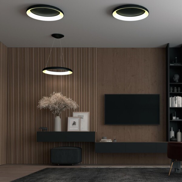 359025 OVER NT23 300 черный Светильник накладной диммируемый, в комплекте пульт ДУ (2.4G) IP20 LED 3000К~6000К 60W 85-265V FOLD