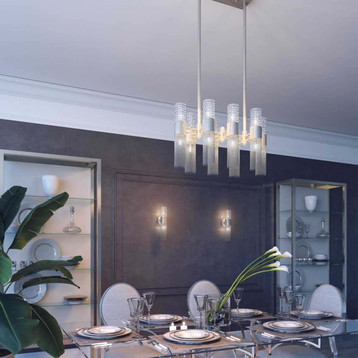 86b40f28392bfdabf87ec2a13d842447 4631/2W HALL ODL20 421 серебристый/стекло/металл.цепочки Бра G9 2*5W 220V PERLA — изображение 1