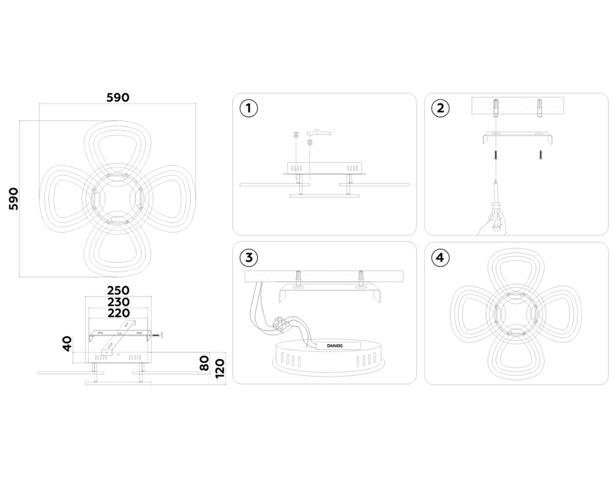 FA8925/4+1 WH/CH белый/хром 163W 3000K-6400K 590*590*120 (ПДУ РАДИО 2.4G) — изображение 1