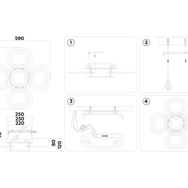 FA8925/4+1 WH/CH белый/хром 163W 3000K-6400K 590*590*120 (ПДУ РАДИО 2.4G)