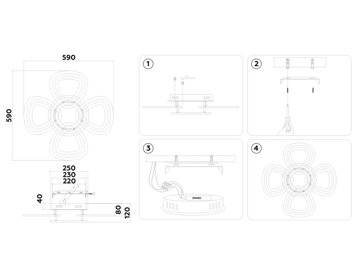 FA8926/4+1 BK/CH черный/хром 163W 3000K-6400K 590*590*120 (ПДУ РАДИО 2.4G) — изображение 2