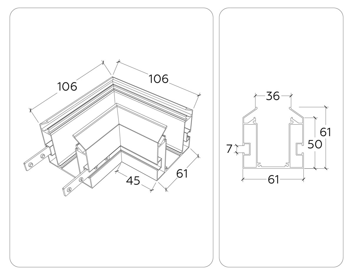 GL1043 BK черный коннектор угловой для корпуса в натяжной потолок Magnetic 220V 100*100*61 — изображение 4