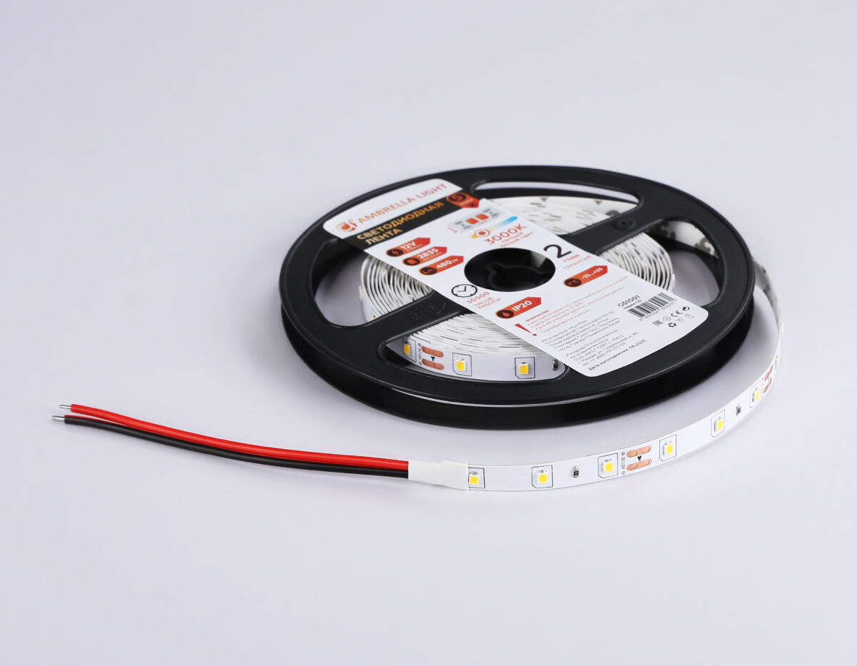 GS1001 2835 60Led/ 4.8W m/ 12V IP20 3000K/ 5000*8*1.2mm (2 конт.) — изображение 6