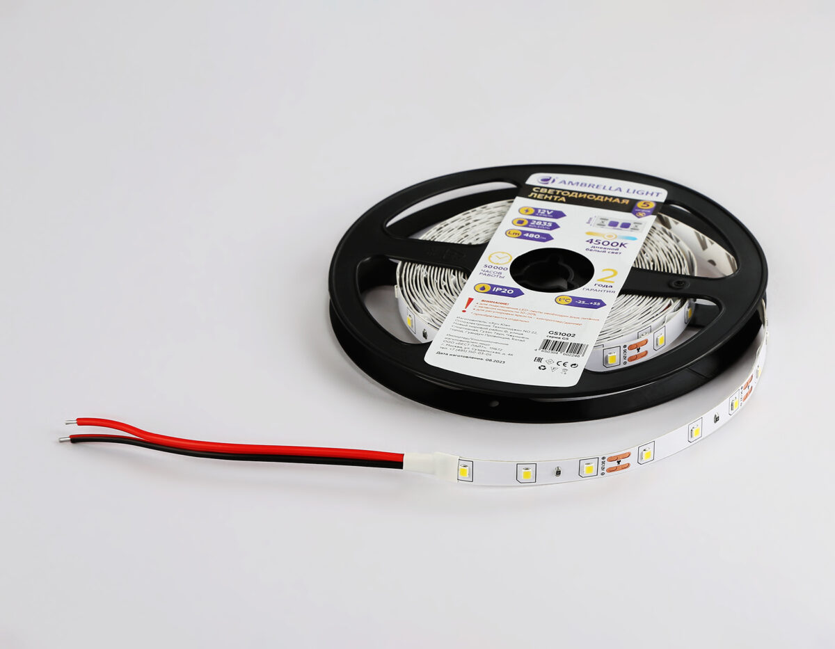 GS1002 2835 60Led/ 4.8W m/ 12V IP20 4500K/ 5000*8*1.2mm (2 конт.) — изображение 6