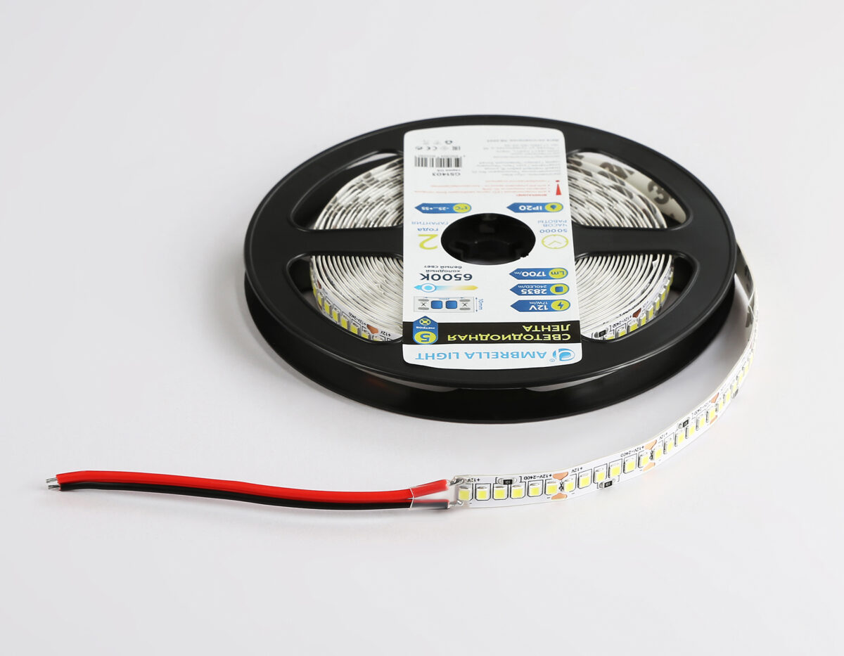 GS1403 2835 240Led/ 17W m/ 12V IP20 6500K/ 5000*10*1.2mm (2 конт.) — изображение 6