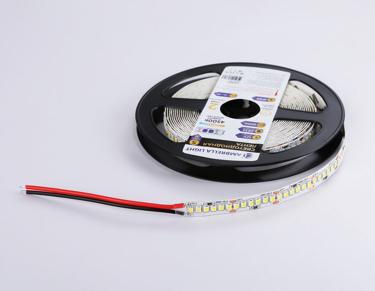 GS1502 2835 240Led/ 19.2W m/ 12V IP20 4500K/ 5000*10*1.2mm (2 конт.) — изображение 6