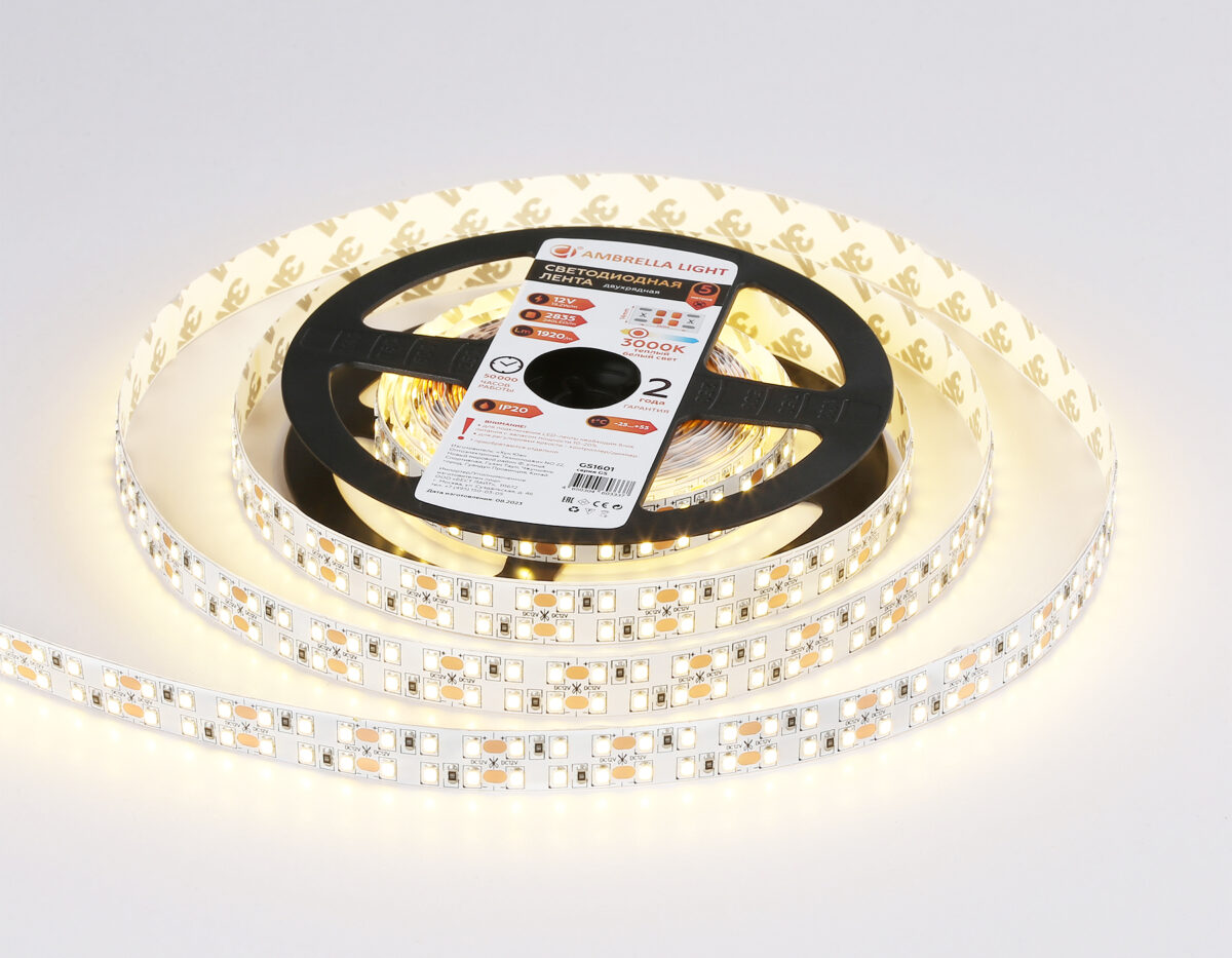GS1601 2835 240Led/ 19.2W m/ 12V IP20 3000K/ 5000*14*1.2mm (2 конт.) — изображение 2