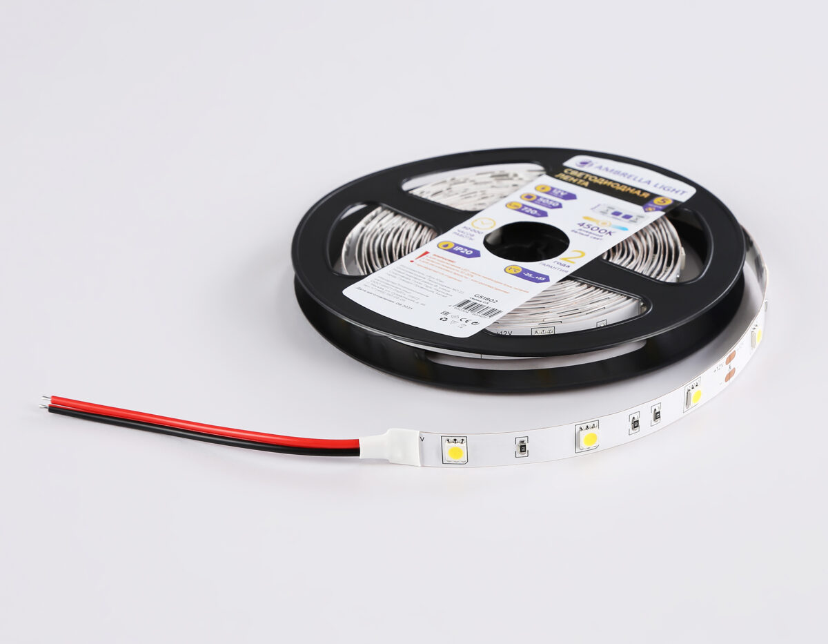GS1802 5050 30Led/ 7.2W m/ 12V IP20 4500K/ 5000*10*1.87mm (2 конт.) — изображение 6