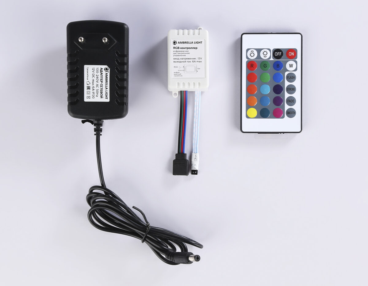 GS2502 5050 60Led/ 14.4W m/ 12V IP65 RGB/ 5000*10*2.87mm (4 конт.) комплект — изображение 7