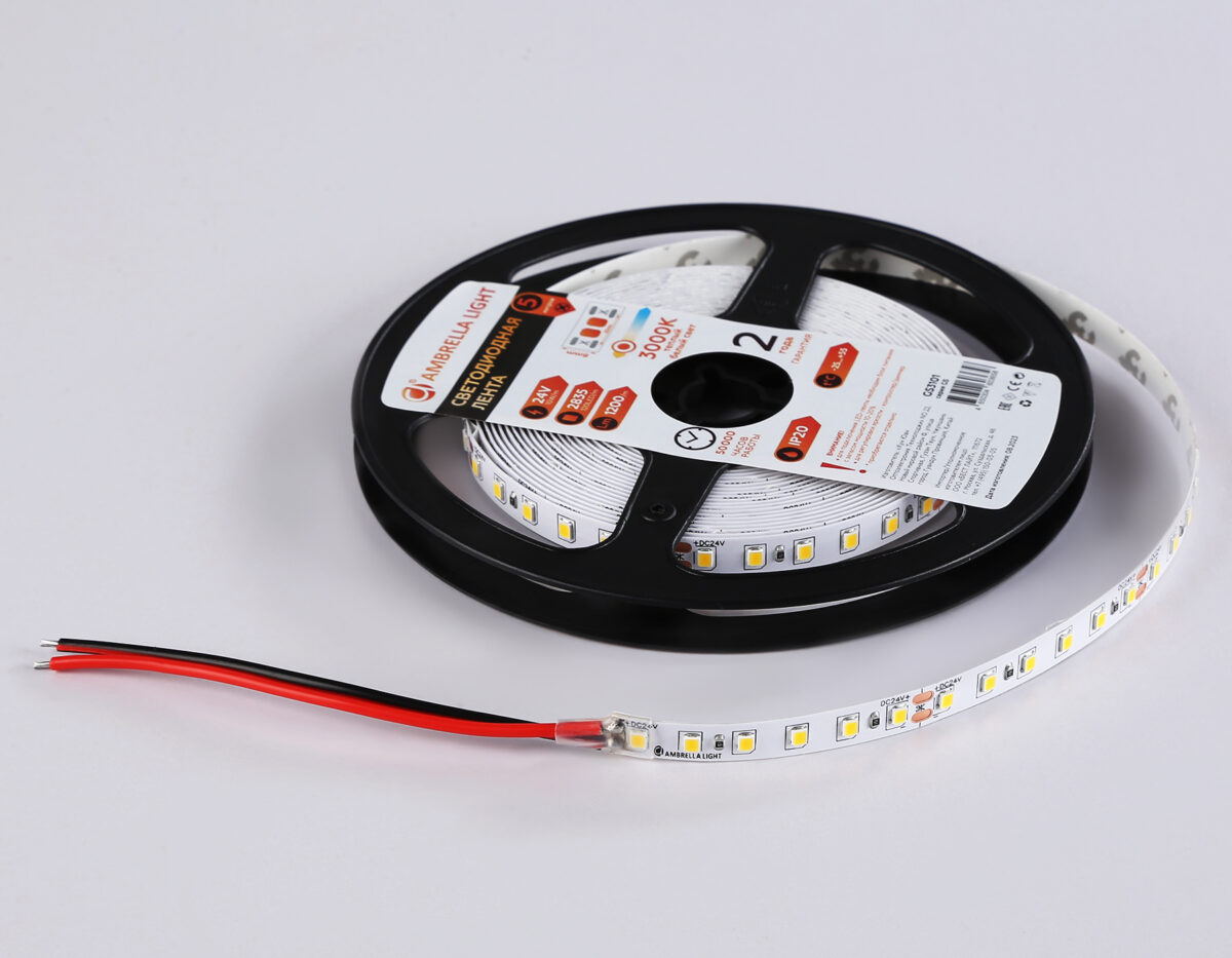 GS3101 2835 120Led/ 10W m/ 24V IP20 3000K/ 5000*8*1.2mm (2 конт.) — изображение 6