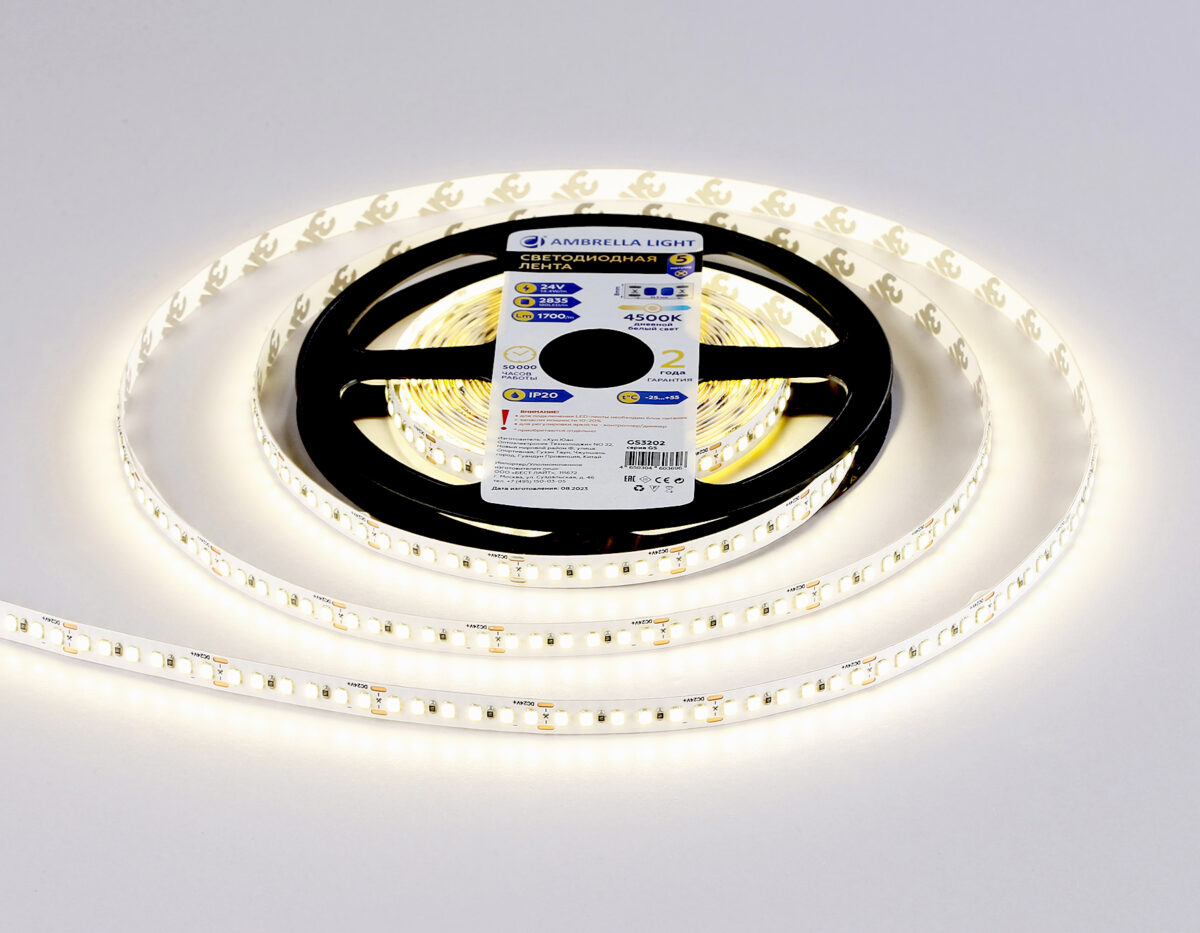 GS3202 2835 180Led/ 14.4W m/ 24V IP20 4500K/ 5000*8*1.2mm (2 конт.) — изображение 2
