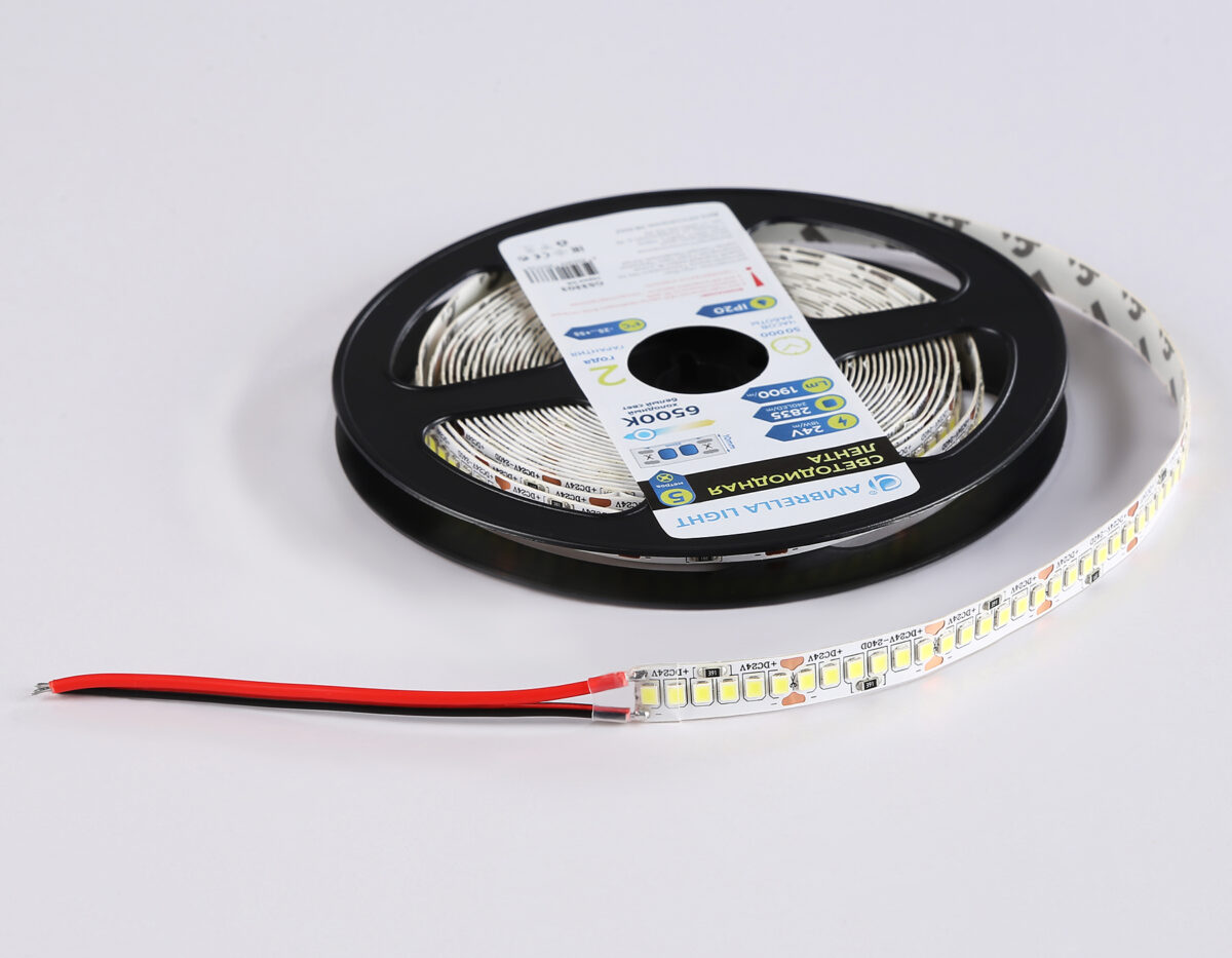 GS3303 2835 240Led/ 18W m/ 24V IP20 6500K/ 5000*10*1.2mm (2 конт.) — изображение 6