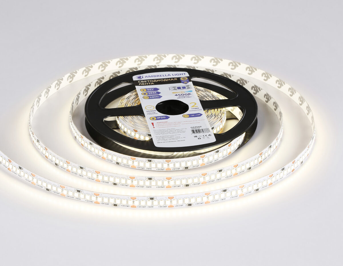 GS3502 2835 240Led /22W m/ 24V IP20 4500K/ 5000*10*1.2mm (2 конт.) — изображение 2
