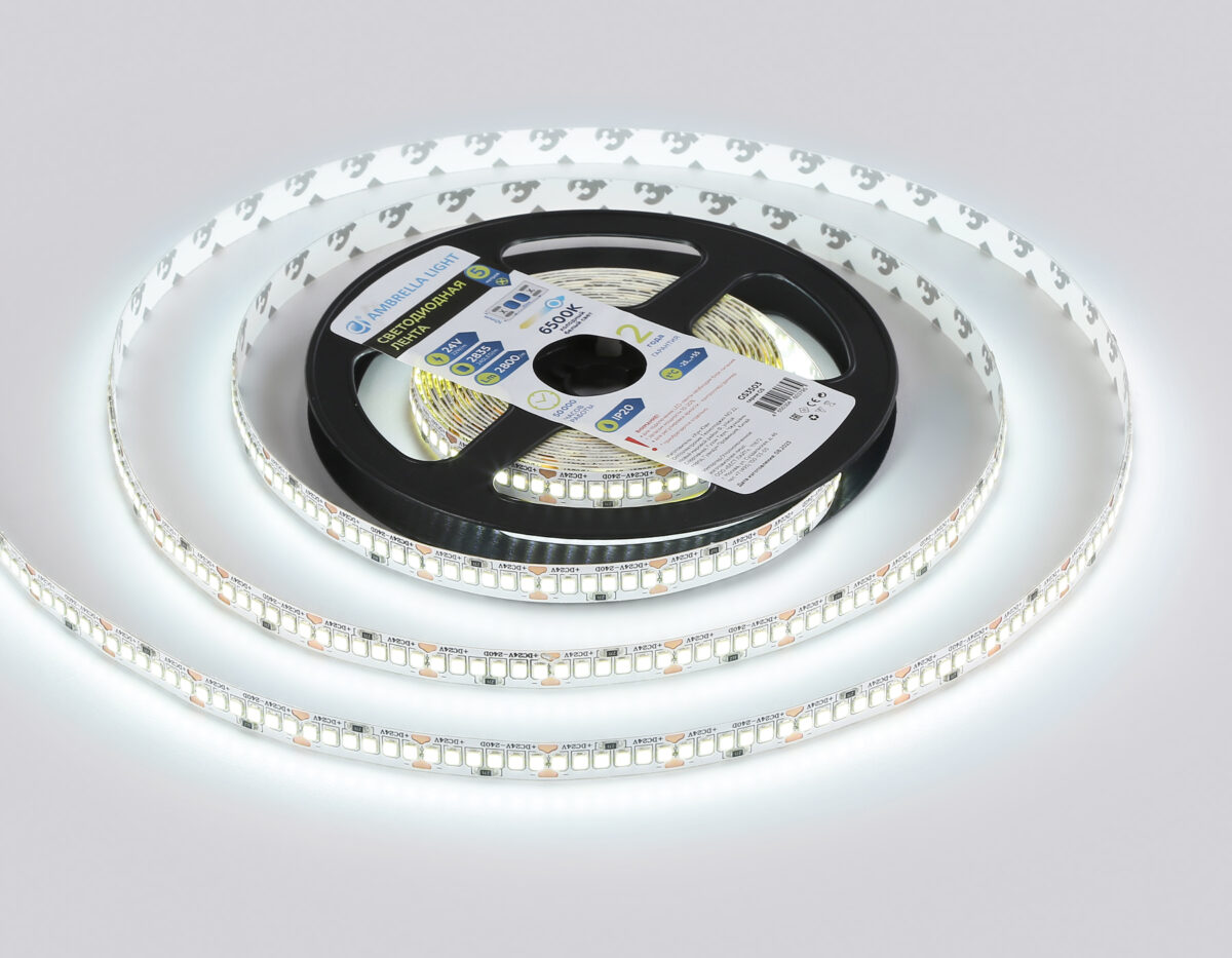 GS3503 2835 240Led /22W m/ 24V IP20 6500K/ 5000*10*1.2mm (2 конт.) — изображение 2