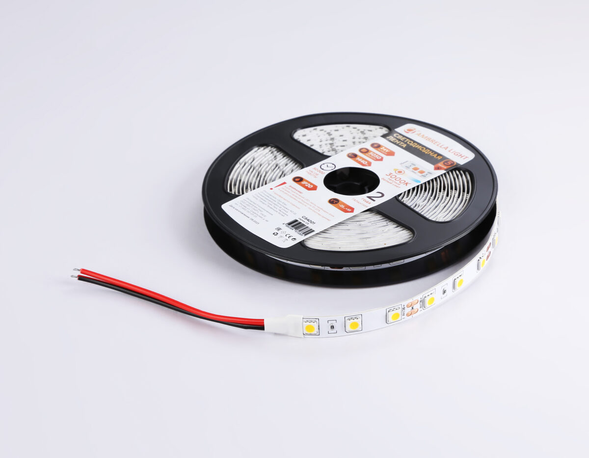 GS4001 5050 60Led/ 14.4W m/ 24V IP20 3000K/ 5000*10*1.87mm (2 конт.) — изображение 6
