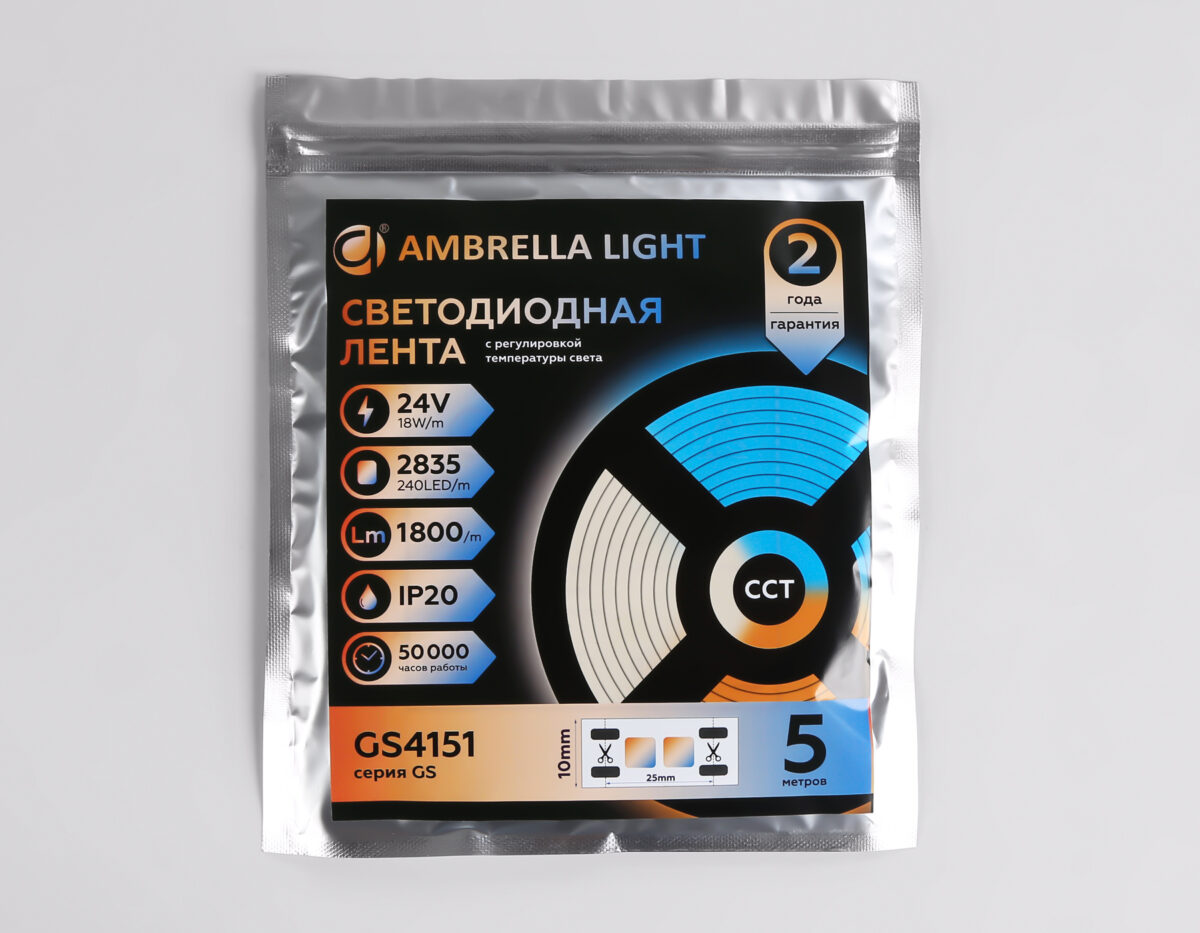 GS4151 2835 240Led/ 18W m/ 24V IP20 CCT 3000-6500K/5000*10*1.2mm (3 конт.) — изображение 9