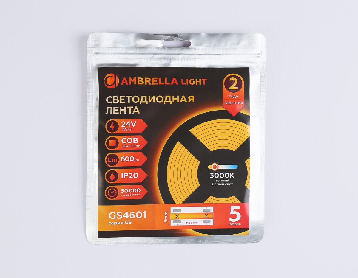 GS4601 COB 384Led/ 7W m/ 24V IP20 3000K/ 5m*3mm*2mm (2 конт.) — изображение 5