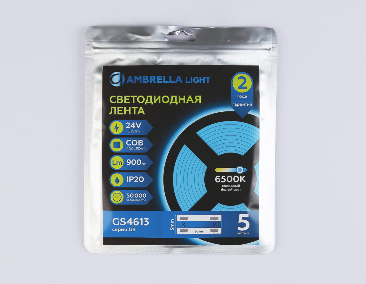 GS4613 COB 400Led/10W m/ 24V IP20 6500K/ 5m*5mm*2.1mm (2 конт.) — изображение 5