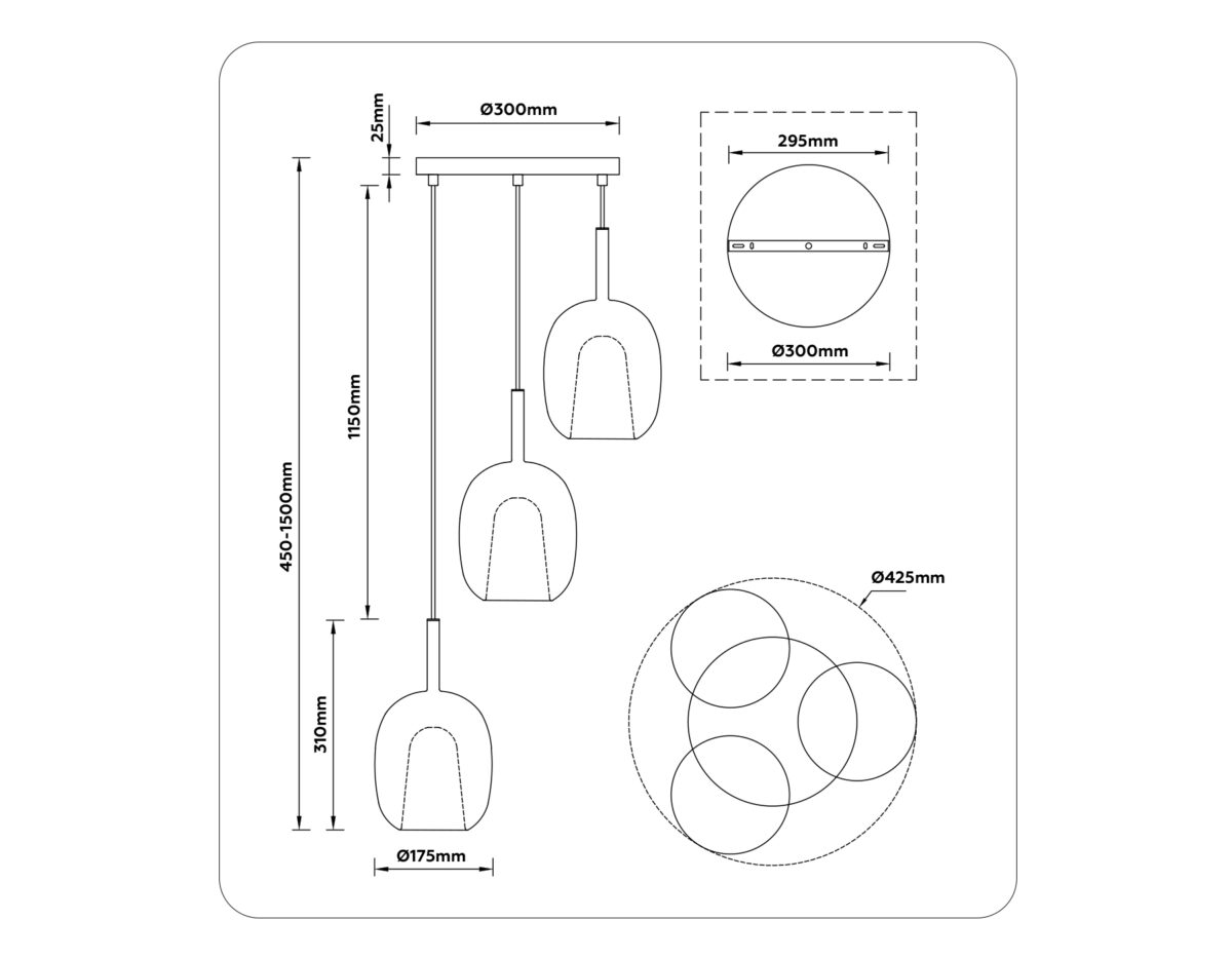 LH11156/3 BK/WH/TI черный/белый/янтарь E27*3 max 60W D425*1500 — изображение 7
