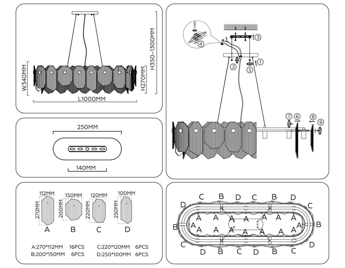 LH31255/12 BS/CL латунь/прозрачный E14*12 max 40W 1000*340*270 — изображение 2