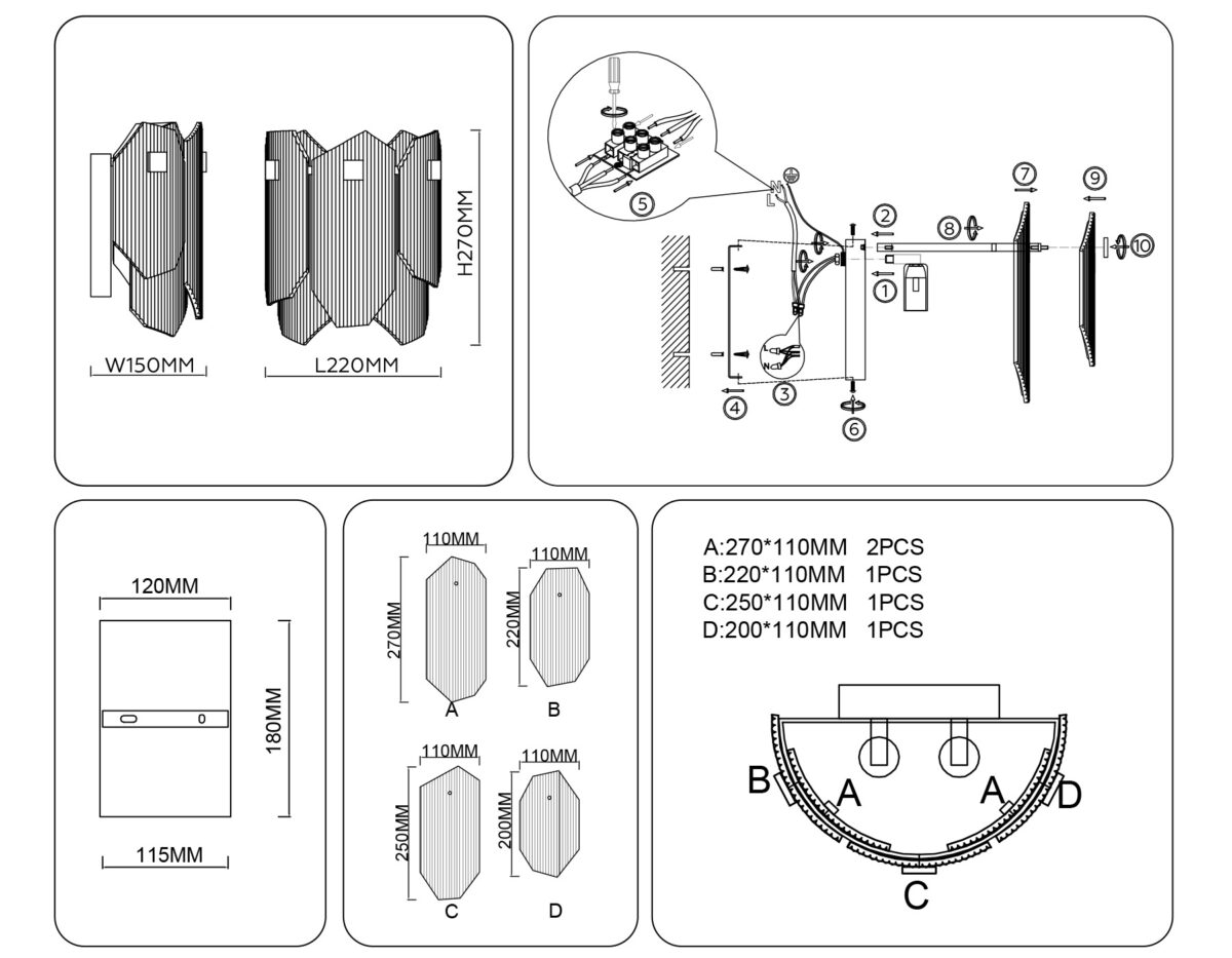 LH31257/2 BS/CL латунь/прозрачный E14*2 max 40W 220*150*270 — изображение 2