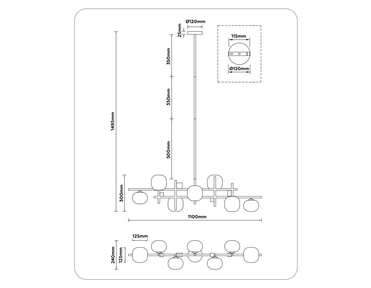 LH51017/7 BK/BS/FR черный/латунь/белый матовый G9*7 max 28W 1100*240*300 — изображение 6
