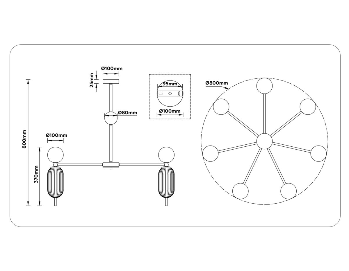 LH53106/7 BS/GR/FR латунь/серый/белый матовый G9*7 max 28W D800*800 — изображение 7