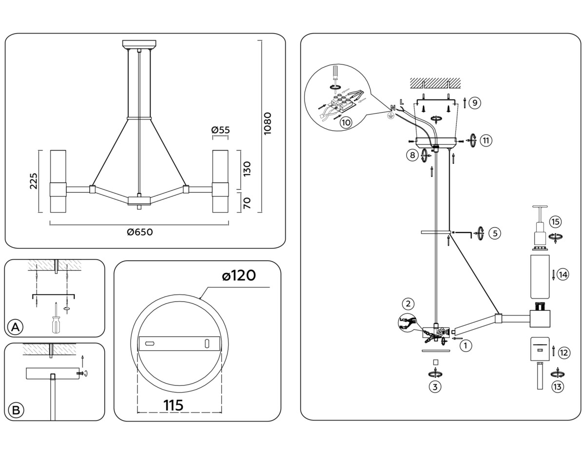 LH55114/6 BS/FR/TI латунь/белый матовый/янтарь E14*6 max 40W D650*1080 — изображение 5