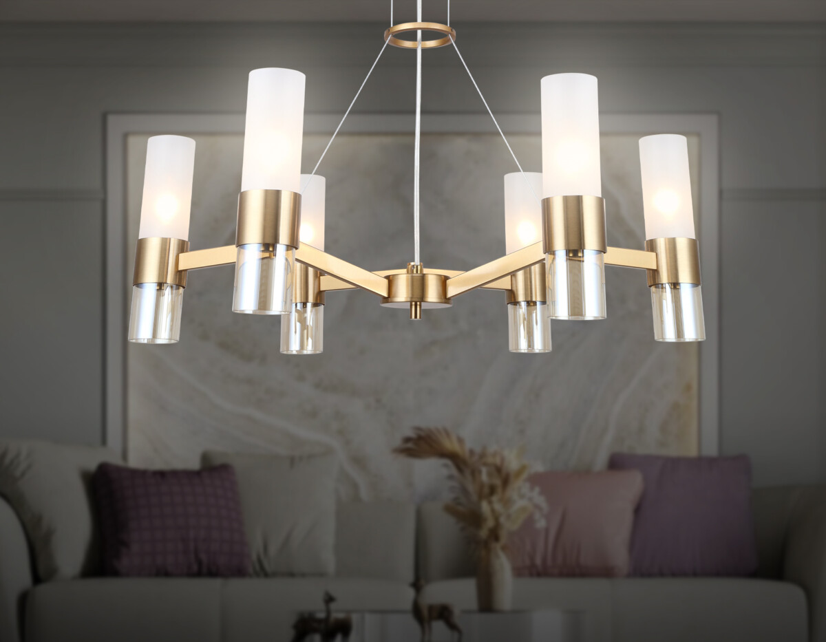 LH55114/6 BS/FR/TI латунь/белый матовый/янтарь E14*6 max 40W D650*1080 — изображение 6