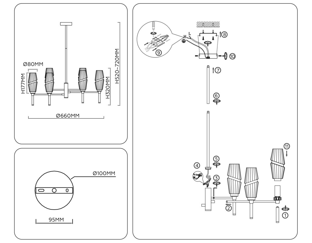 LH55201/6 BS/CL латунь/прозрачный E14*6 max 40W D660*520 — изображение 2