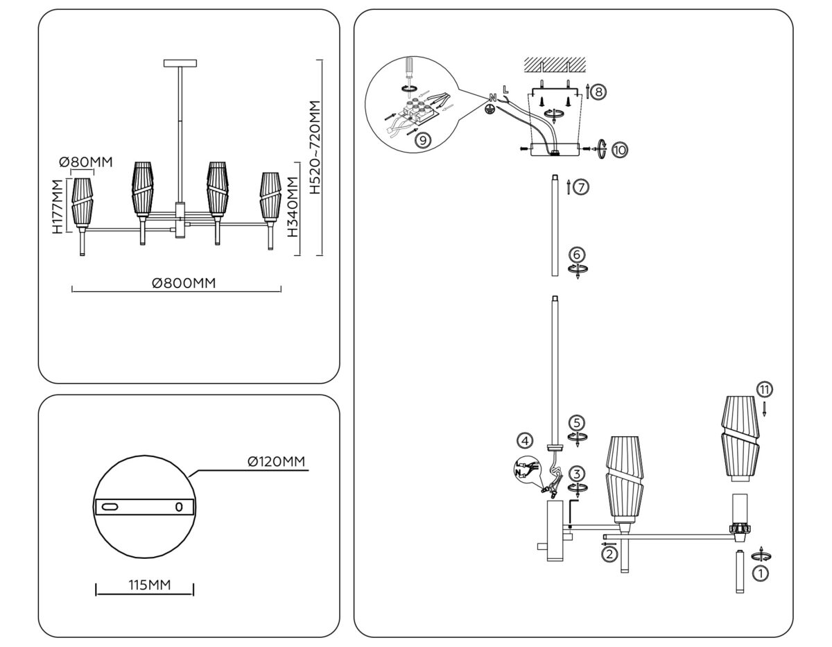 LH55202/8 BS/CL латунь/прозрачный E14*8 max 40W D800*520 — изображение 2