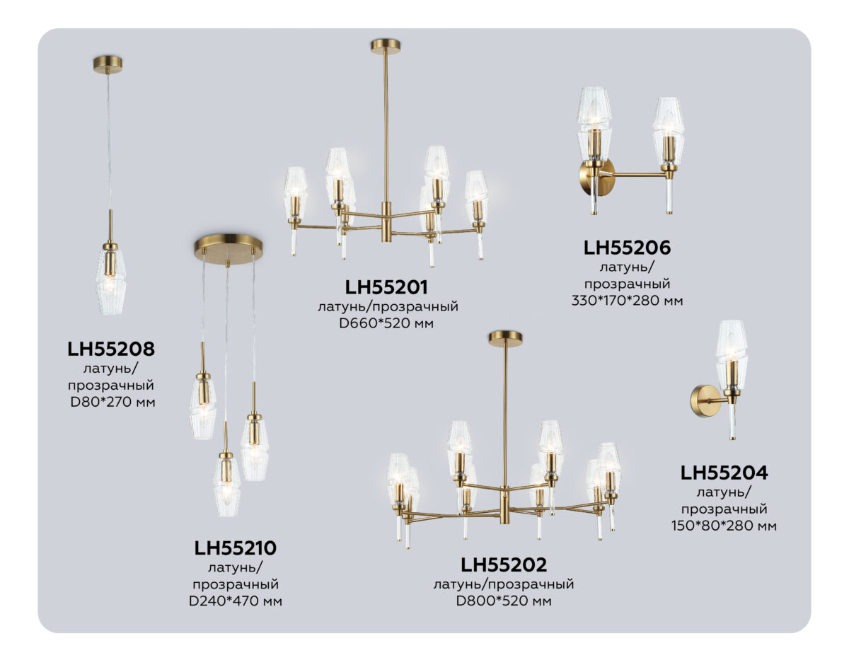 LH55208 BS/CL латунь/прозрачный E14 max 40W D80*270 — изображение 3