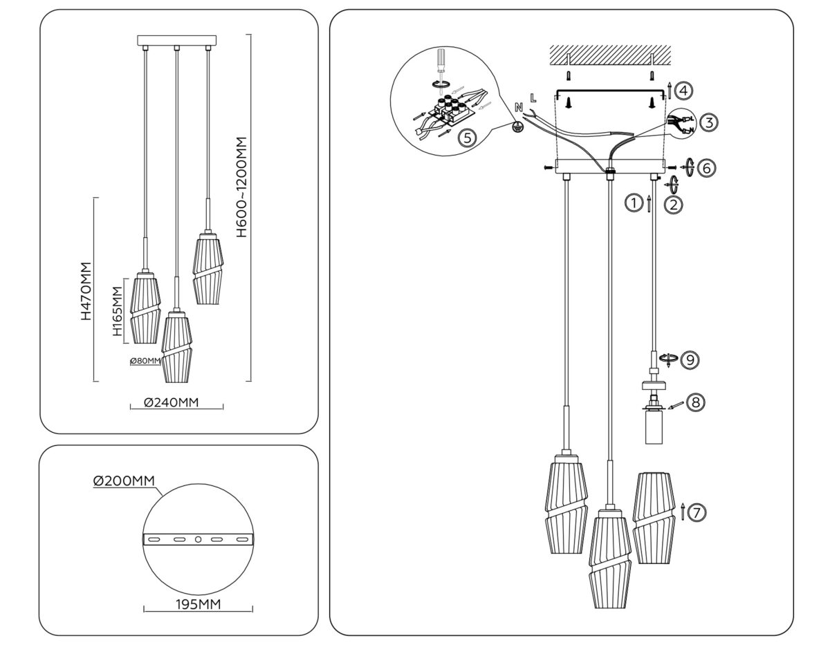 LH55210/3 BS/CL латунь/прозрачный E14*3 max 40W D240*470 — изображение 2