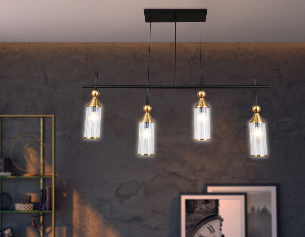 LH55254/4 BK/BS/CL черный/латунь/прозрачный E14*4 max 40W 845*65*1150 — изображение 6